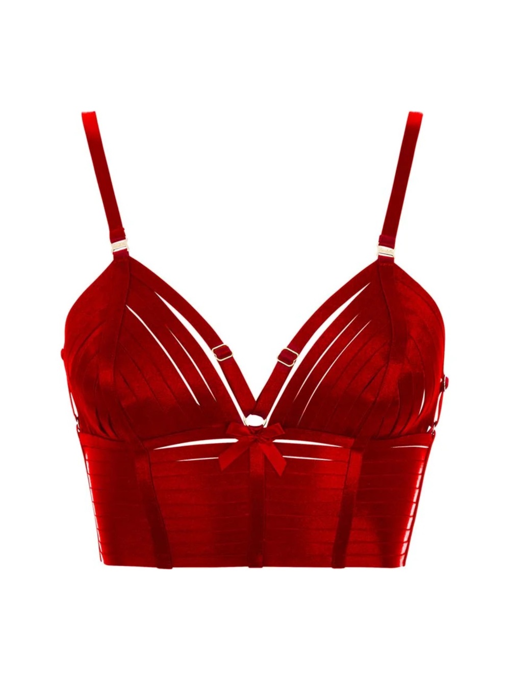 Longline Strappy Red Bralette with Bow Accent